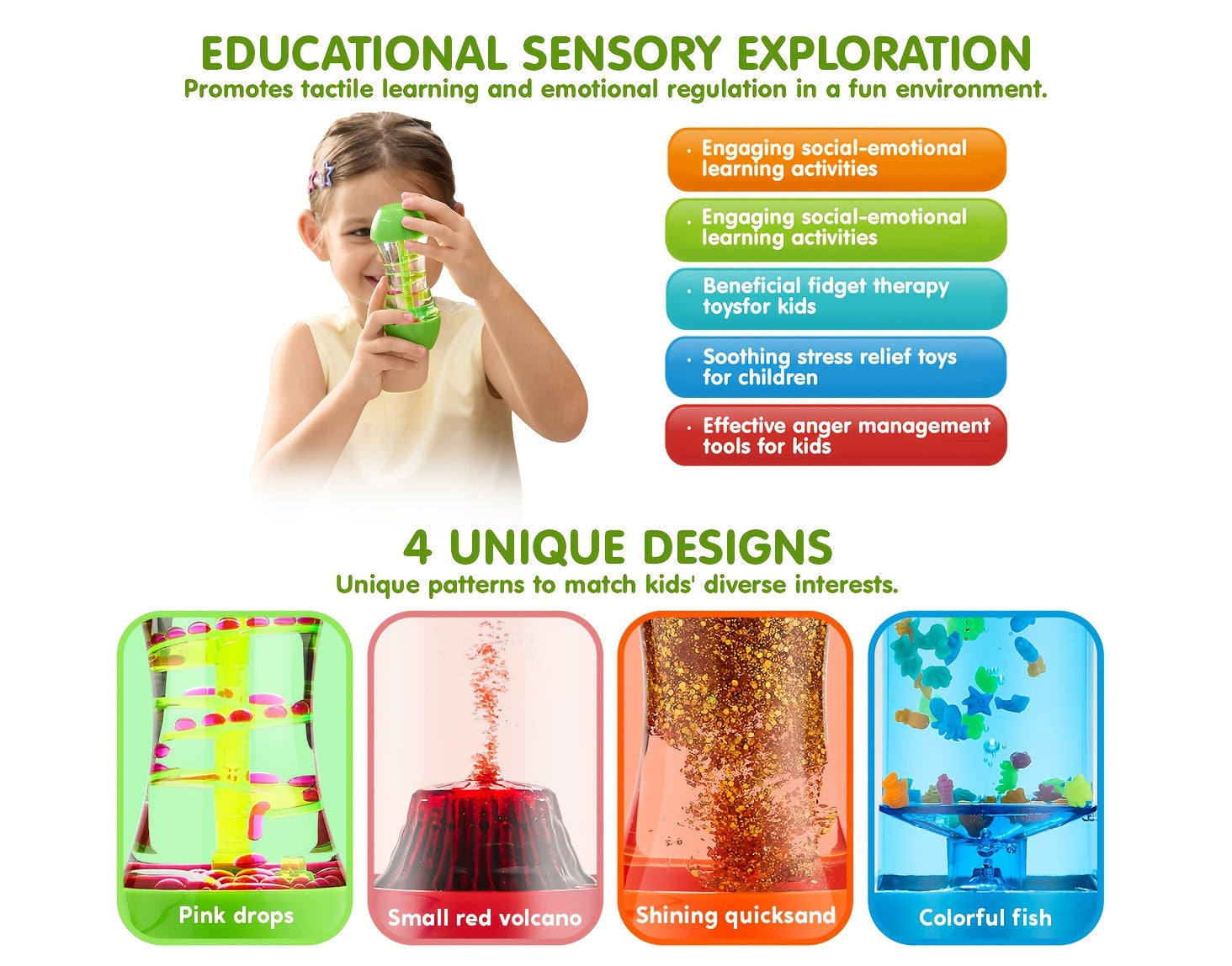 4-Pack 4 Unique Design Fidget Tube Toys for Kids, Relax Toy, Sensory Tubes, Speech Relax Materials, Calming Toys for Children with Autism, Calm Down Corner Supplies, Multi-item Fidget Toy Pack, Birthday Christmas Presents for Kids