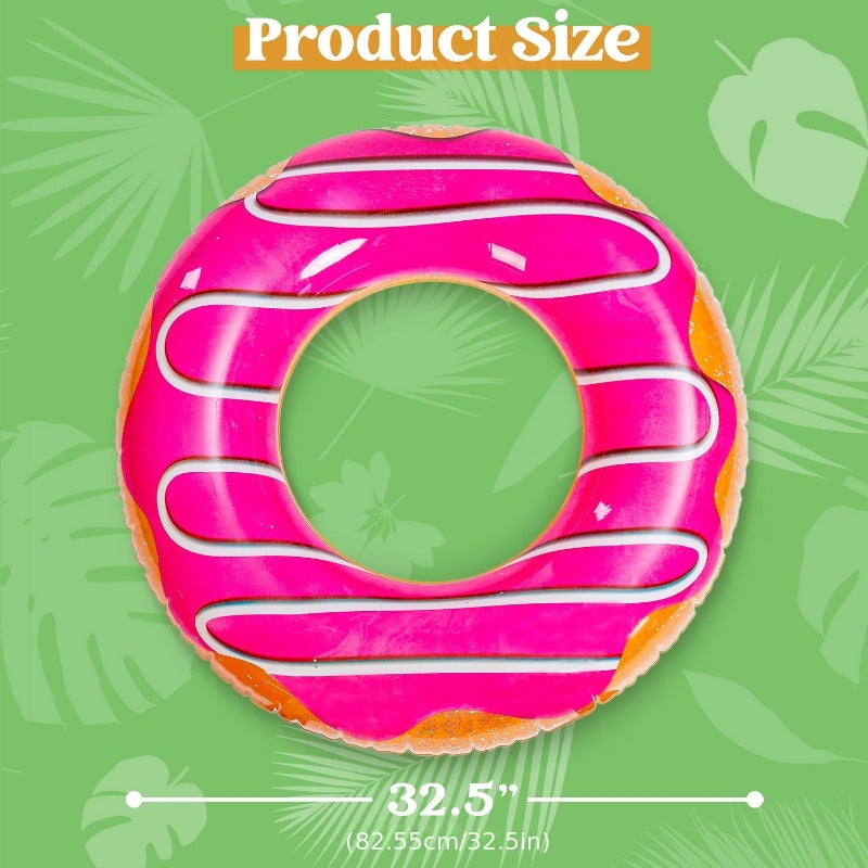 Glitter Donut Pool Float 32.5'' (3-Pack), Inflatable Swim Ring, Fun Balloon Ring Toy for Summer Pool Party And Donut Party Supplies