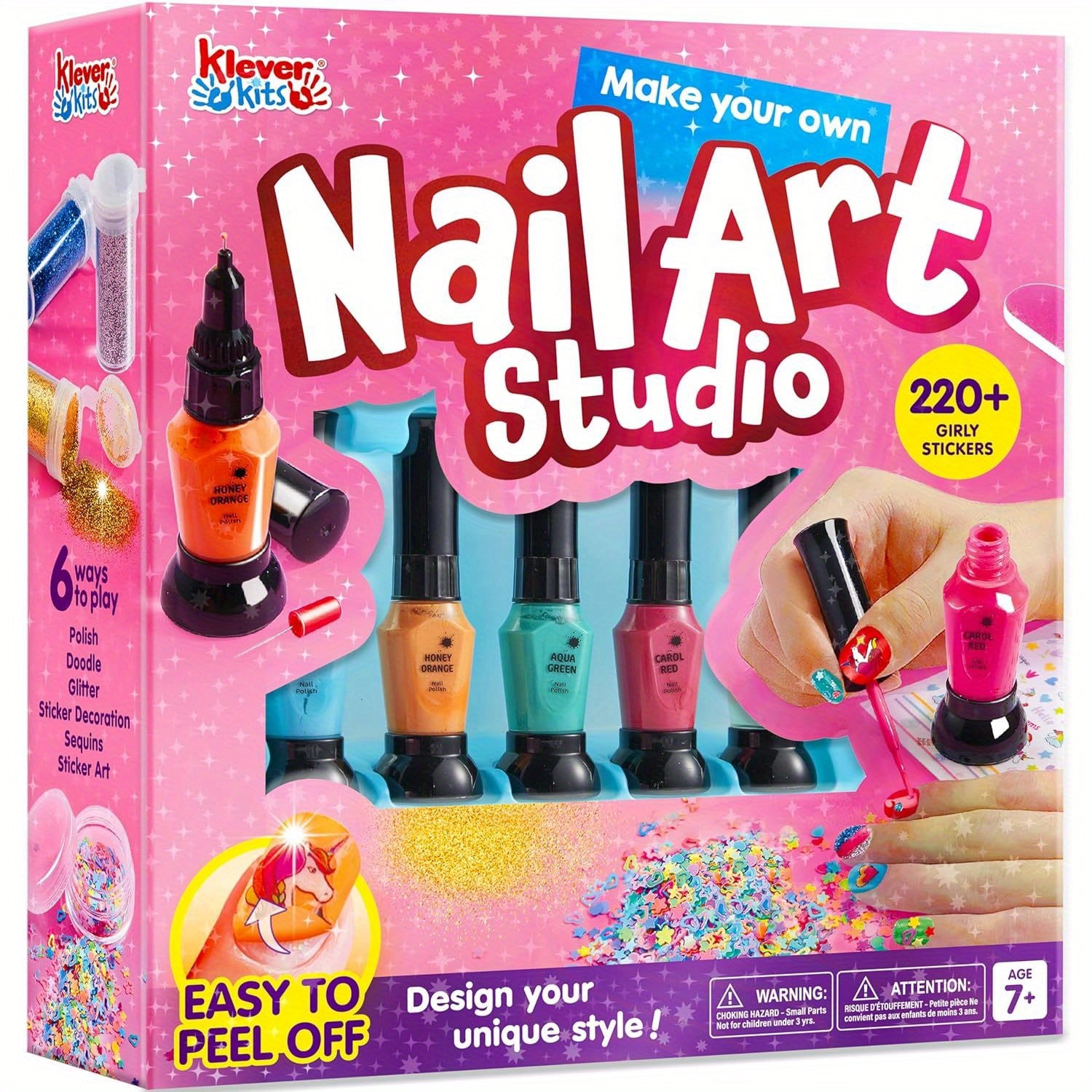 SYNCFUN Nail Polish Art Kit For Kids, Kid-safe, Non-toxic Materials-Children Nail Studio With Glitter, Stickers Sequins, Stroke Sticker, Polish-Girls Creative Idea Birthday Christmas Gifts Age 7+