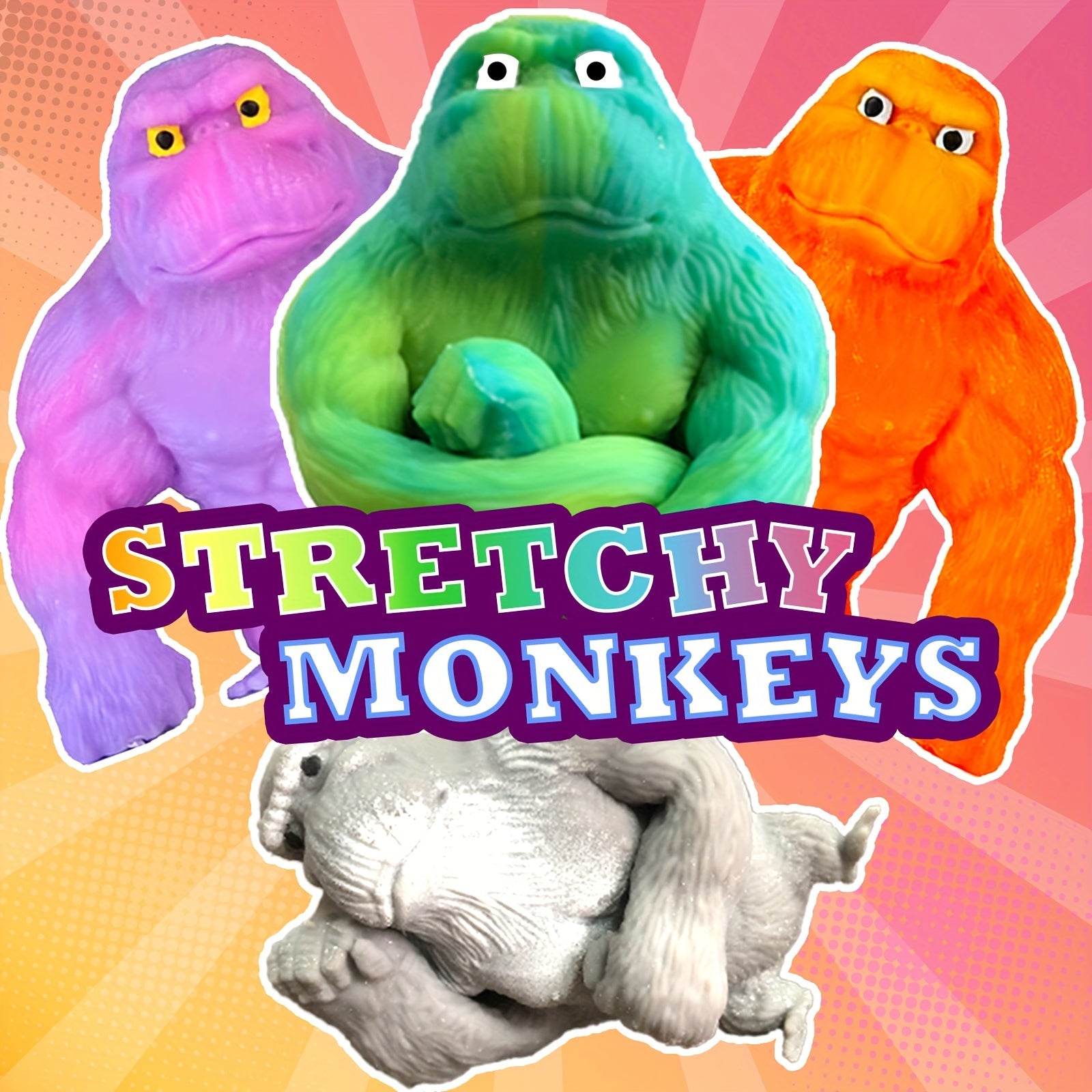 [4PCS Squishy Monkeys] 4PCS/PACK Mega Gorilla Squishy Monkey Stretchy Squishy Funkee Monkee Mega Gorillas - Stretch, Squish, And Even Squeeze - The Filling Material Is PVA Sponge, Not Sand. Random Color