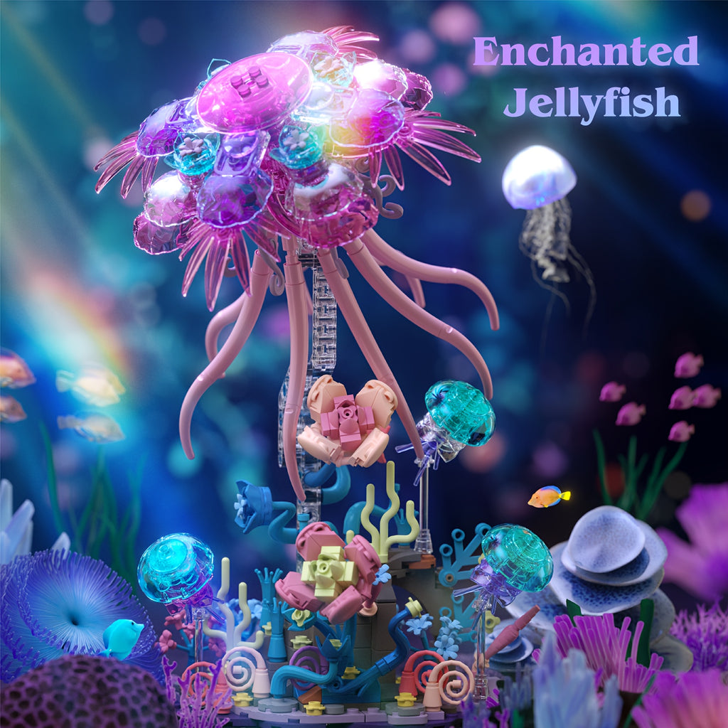 Creative Building Block Model Toy Kit - Jellyfish Building Brick Set, 526pcs, DIY Assembly Model for Adults, Ideas Gift for Valentine's Day & Birthday & Christmas & Halloween