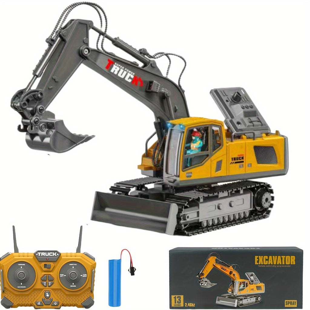 Remote Control Excavator Construction Toys For Boys, 1200mAh RC Excavator Toy With Metal Shovel & Light, 13CH Excavator Toys For Boys 8+ Year Old Kids 2024 Christmas Birthday Gift, 120+Mins