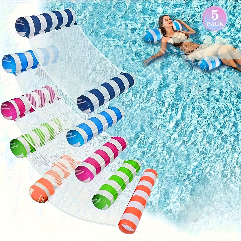 5 Pack Upgrated XL Water Pool Floats, 4-in-1 (Hammock, Saddle, Lounge Chair, Drifter) Multi-Purpose Water Pool Float, Non-Stick PVC Material