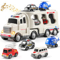 Babyhome Ambulance Truck 5 in 1 with Lighting & Sound, Friction Power Vehicle, Rescue Helicopter, Police Car, Fire Truck, Ambulance, Christmas, Birthday Gift, Interactive Toy Combination Toy Car