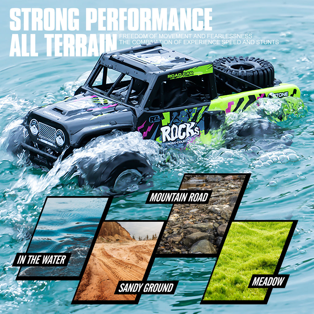 RC Trucks 4x4 Offroad Waterproof 1:16 Amphibious Remote Control Car with 2 Rechargeable Battery 4WD All Terrain Monster Truck RC Car for Boys 4-7 gift present