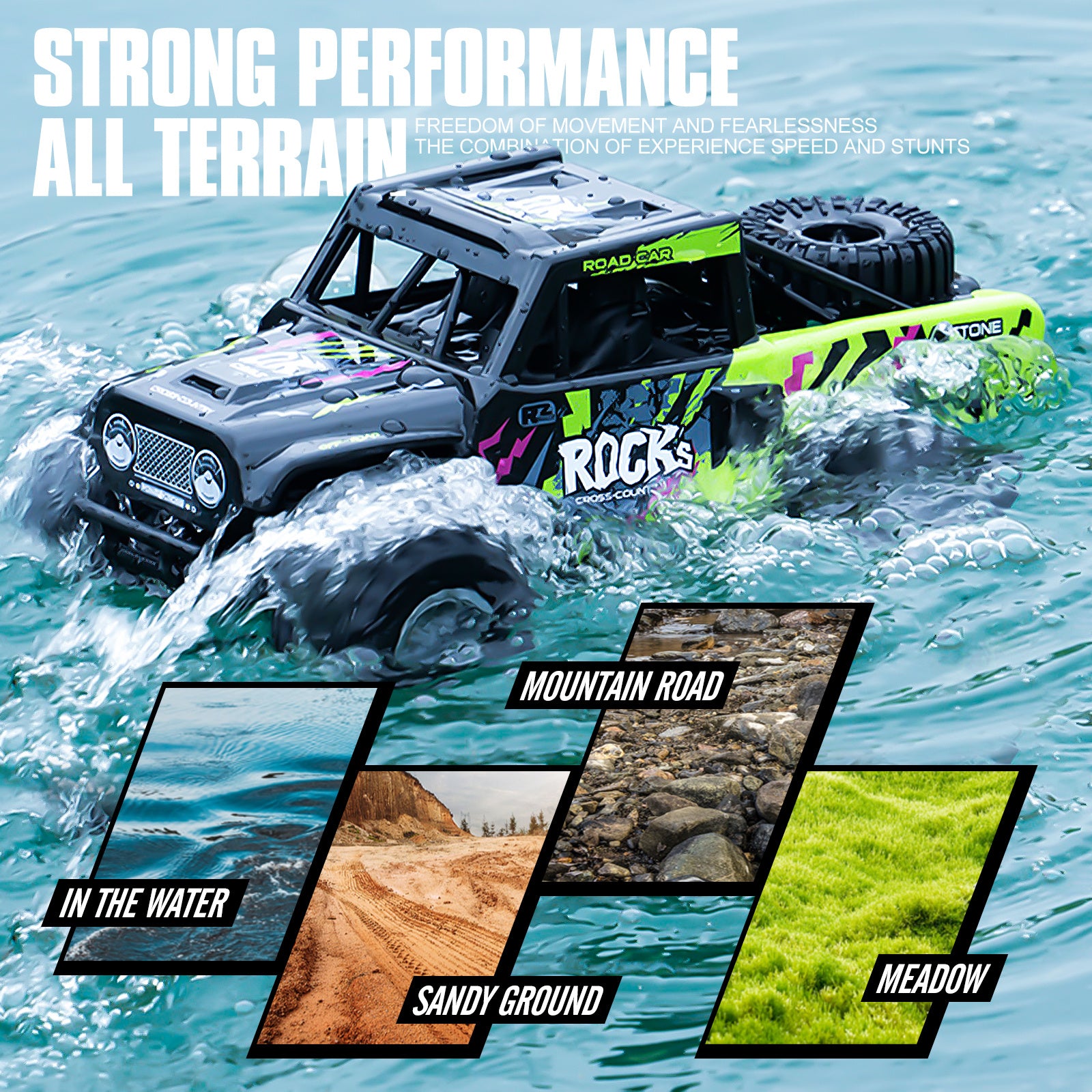 RC Trucks 4x4 Offroad Waterproof 1:16 Amphibious Remote Control Car with 2 Rechargeable Battery 4WD All Terrain Monster Truck RC Car for Boys 4-7 gift present