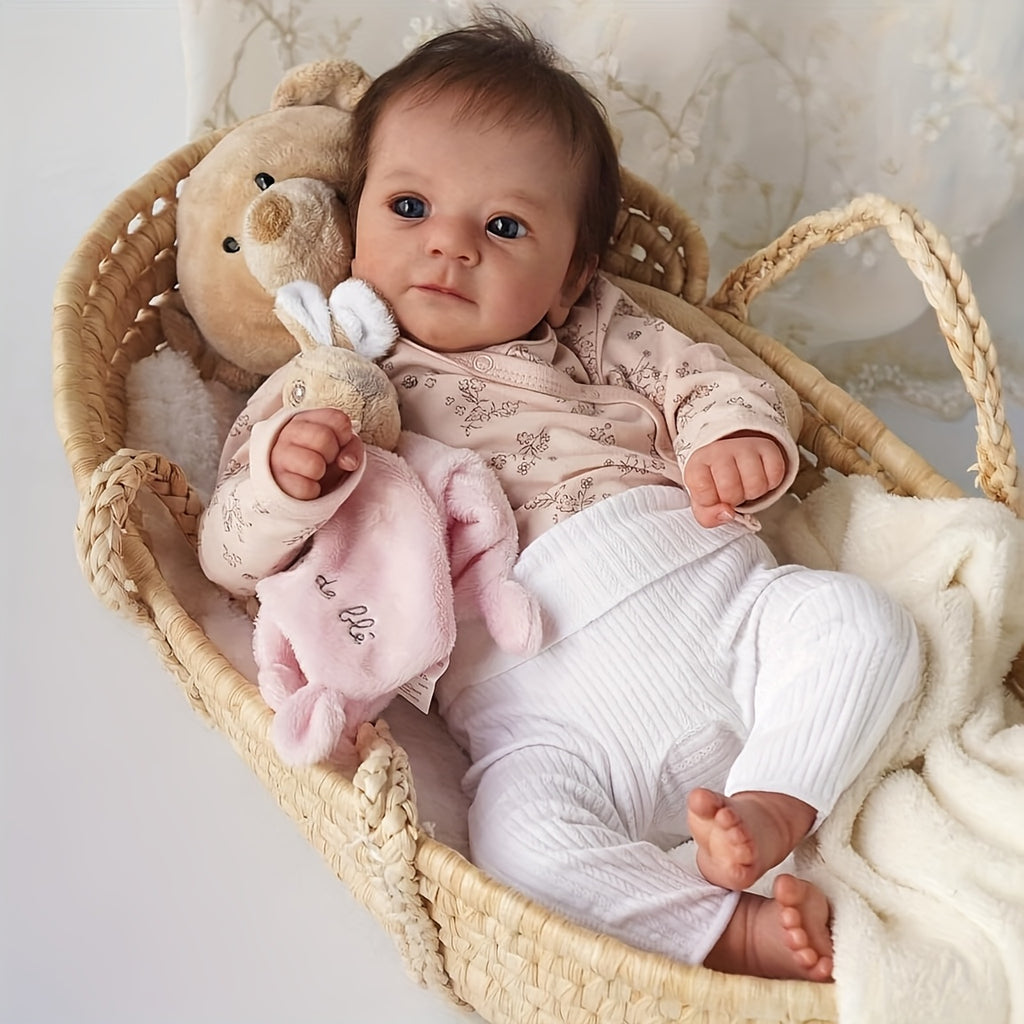 [Ideal Gift] 19 Inch Realistic Reborn Baby Doll with 3D Painted Light Beige & Visible Textures - Handmade Lifelike Vinyl Newborn Girl with Expressive Eyes, Soft Body & Poseable Limbs, Fashionable Outfit, Accessories & Certificate Included - Ideal Birthday
