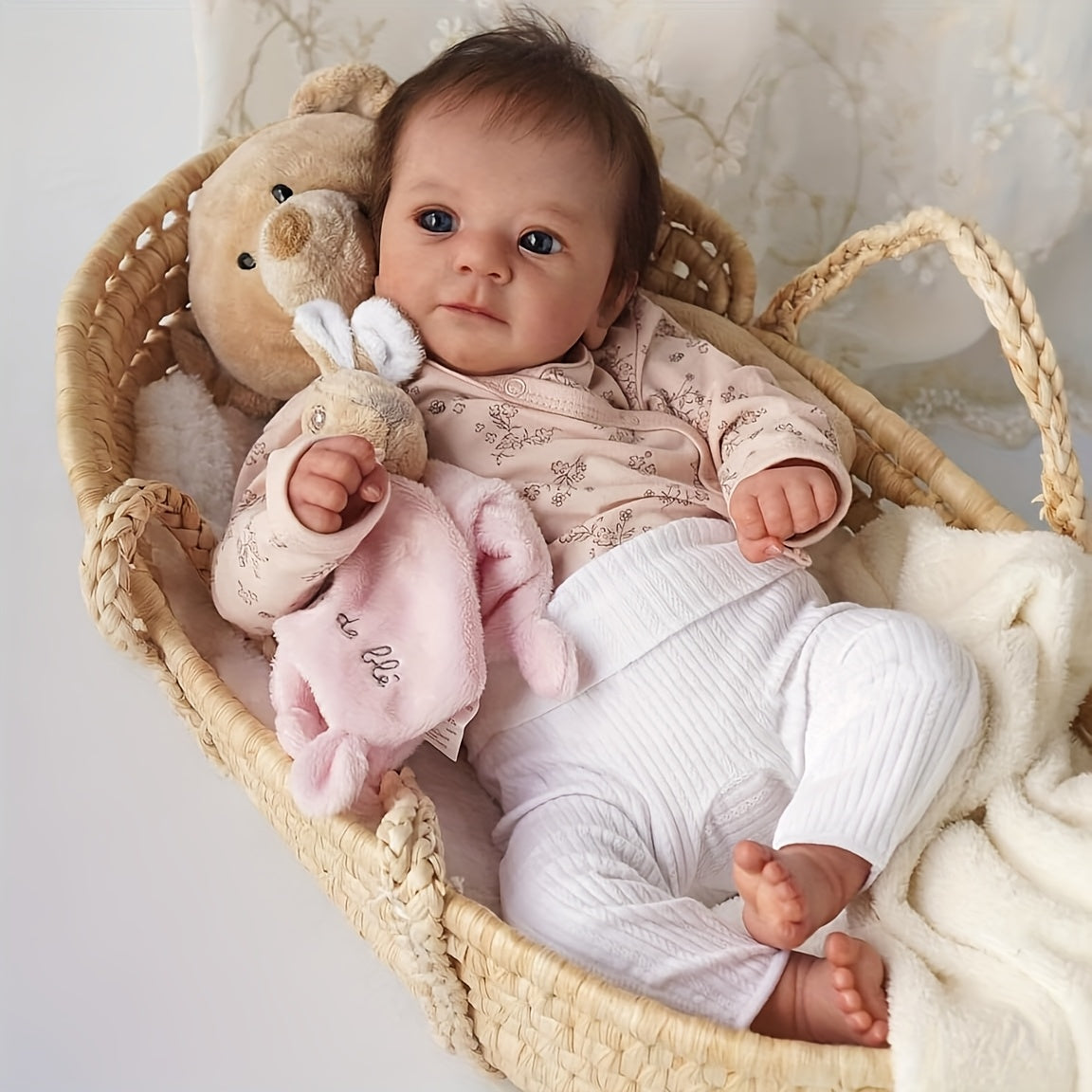 [Ideal Gift] 19 Inch Realistic Reborn Baby Doll with 3D Painted Light Beige & Visible Textures - Handmade Lifelike Vinyl Newborn Girl with Expressive Eyes, Soft Body & Poseable Limbs, Fashionable Outfit, Accessories & Certificate Included - Ideal Birthday