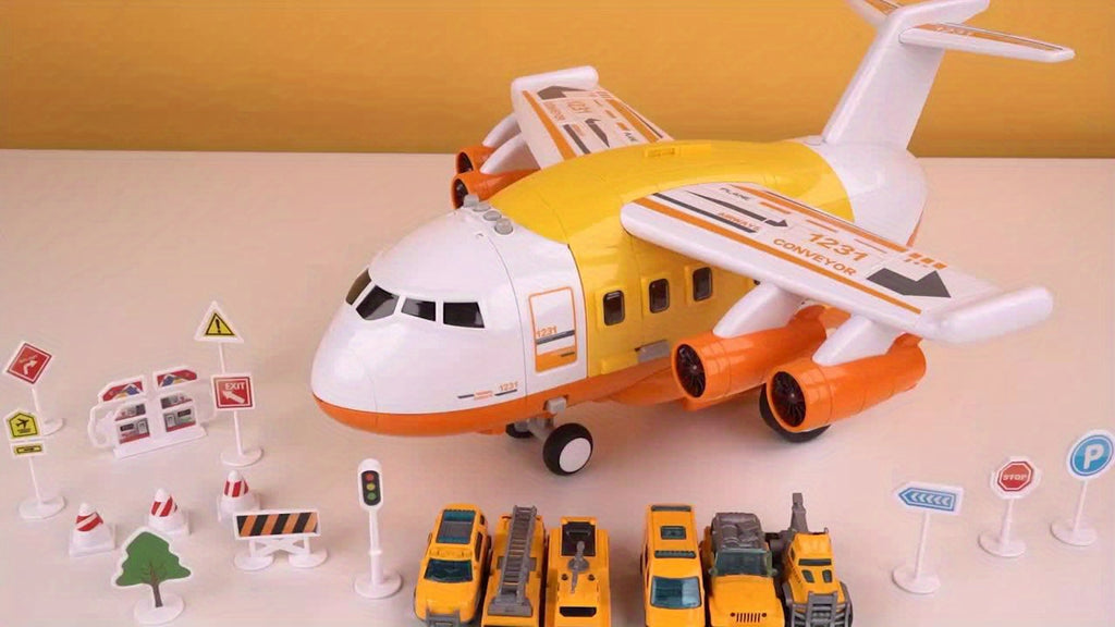 [Large Airplane Toys] Airplane Toys for 3 Year Old, Large Transport Spray Airplane Toys with 10 Vehicle Cars