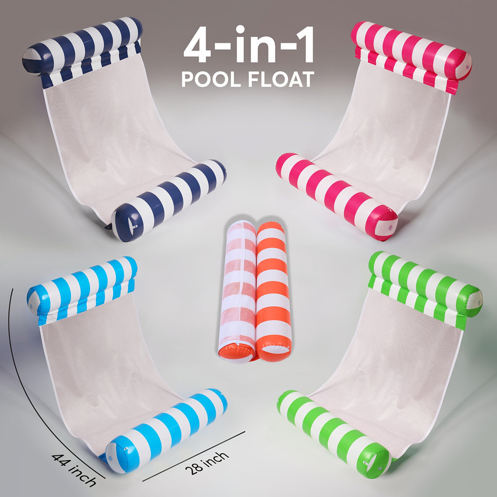 3-Pack/5-Pack/8-Pack Inflatable Hammock Pool Floats For Adults - Heavy Duty 4-in-1 Multi-Purpose Design Converts To Lounge Chair/Saddle/Drifter/Floating Bed