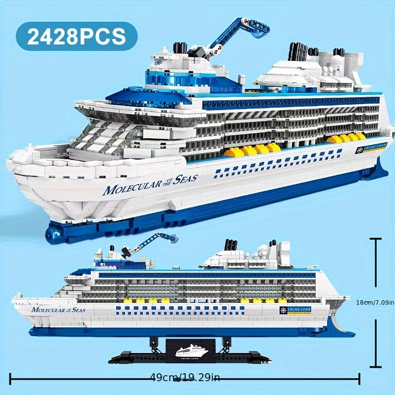 Building Blocks Cruise Ship Model, 2428 Pieces Technic Speedboat Construction Set Technology Home Decor Ideas Christmas/New Years Gift (3.6 Tiny Mini Bricks)