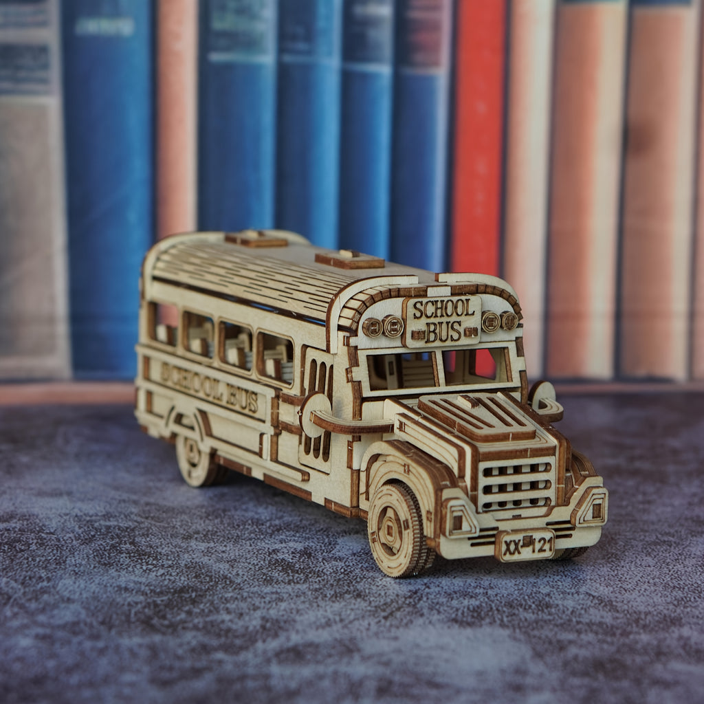 3D Wooden Puzzle School Bus Model American-Style Toy Bus with "SCHOOL BUS" Sign, Handmade DIY Car Model, Yellow Plywood, Ideal Gift for Birthdays, Halloween, Christmas, Thanksgiving, Festive Gift Item