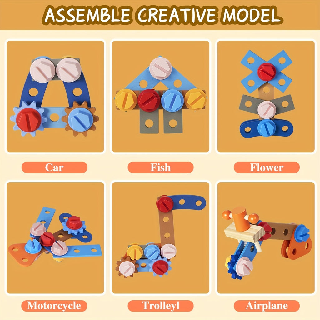 39pcs Wooden Tool Set for Children, Including a Toolbox And Vest, Designed for STEM Learning And Pretend Play in Construction. This Hands-On Activity Toy Is Ideal for Preschoolers And Makes a Great Birthday Gift for Young Boys And Girls