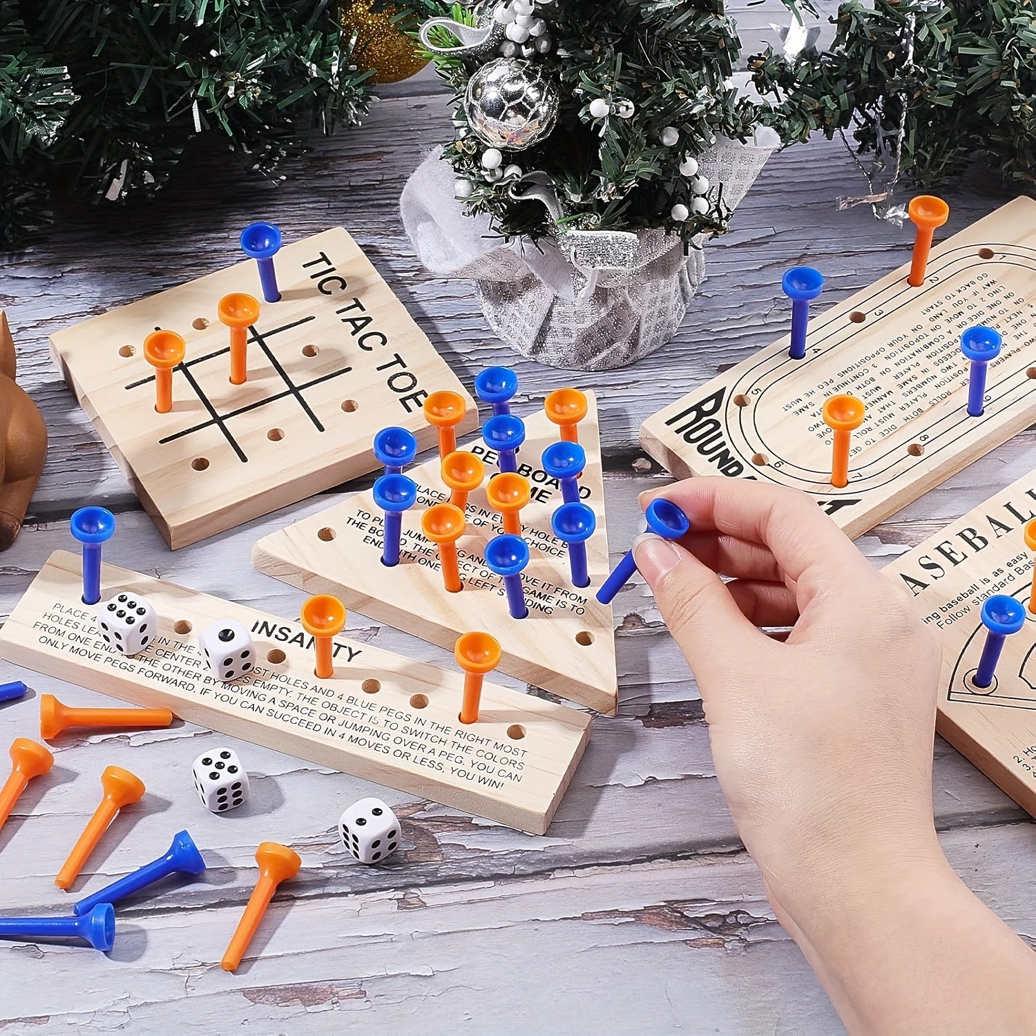 1-set/2-set Wooden Board Game, Luban Lock Including 5 Style Wooden Game Board And Plastic Pieces And Dice Puzzle Brain Games Set, Wooden Peg Games Assortment Kit Board Games Clearance