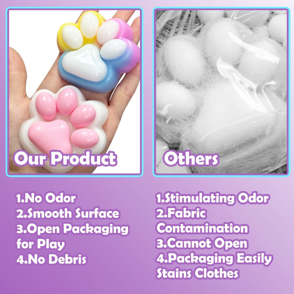 6pcs Colourful Taba Squishy Paw Sticky Squeeze Cat Paw, Handmade Soft Sticky Toys, Cute Fufu Squishy Fidget Toys for Kids Adults(1 Blue&Purple&Pink&White And 2 Colorful Paws)Multi-Item Party Favor Packs for Christmas Easter Halloween Valentine's Day