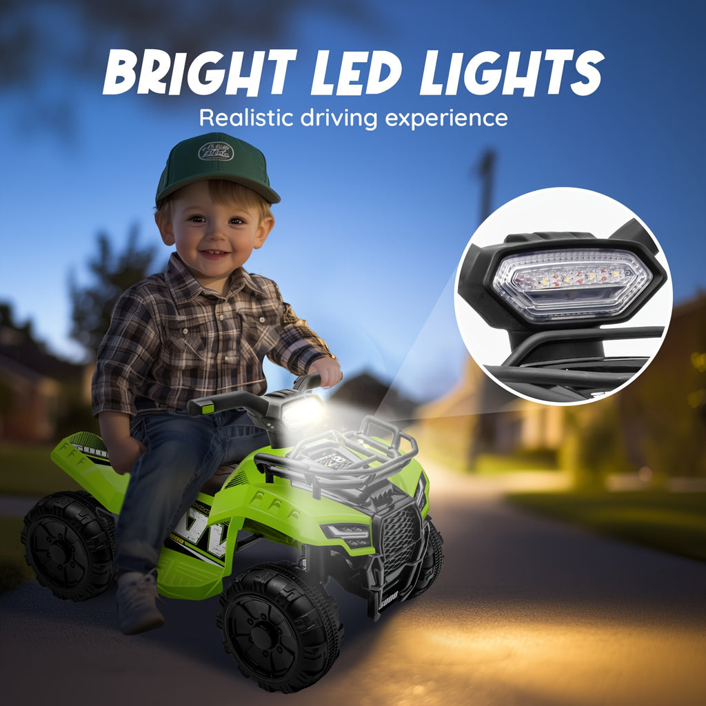 1pc 6V Kids Ride on Toy, 4-Wheeler Quad ATV with 1.2MPH Max Speed, Treaded Tires, Rubber Handles, Push-Button Go, Electric Ride on Toys Best Gifts for 18-36 Months Boys Girls