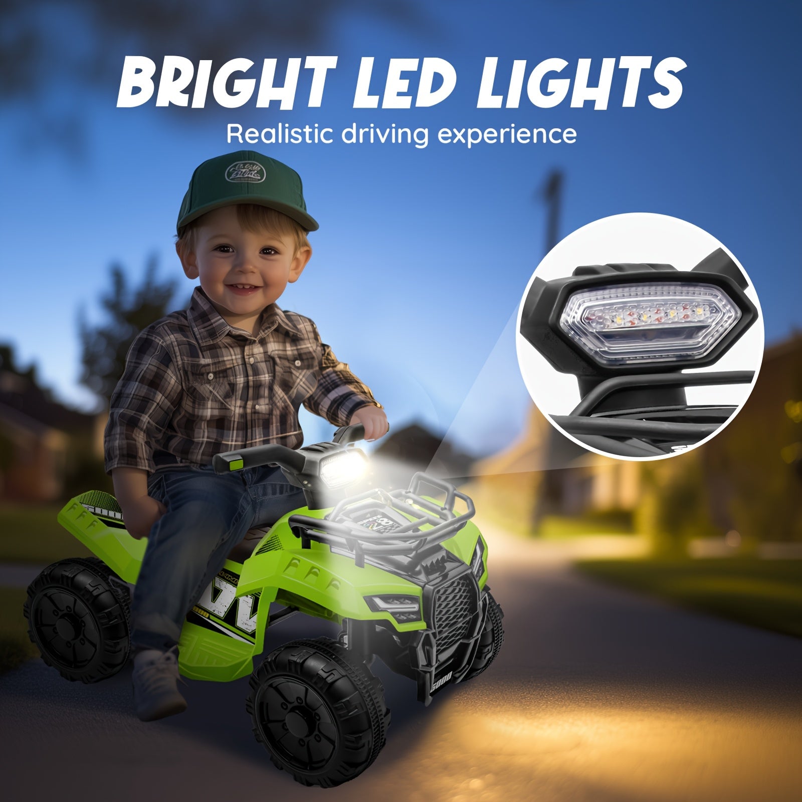 1pc 6V Kids Ride on Toy, 4-Wheeler Quad ATV with 1.2MPH Max Speed, Treaded Tires, Rubber Handles, Push-Button Go, Electric Ride on Toys Best Gifts for 18-36 Months Boys Girls