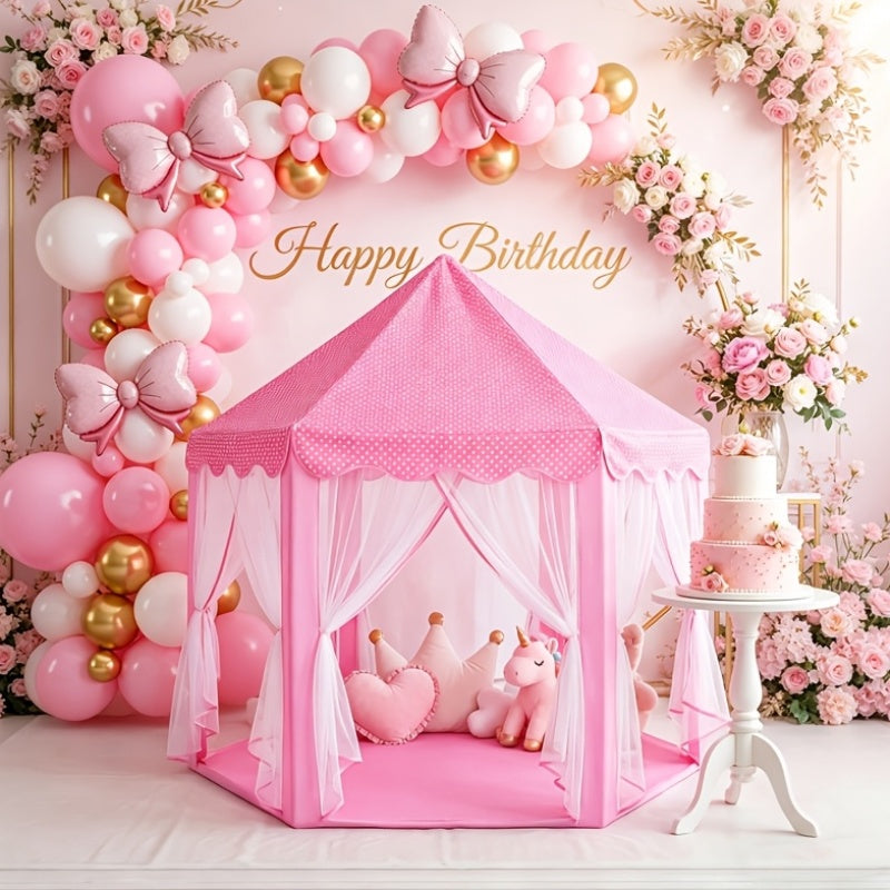 [Birthday Surprise Gift] Pink Princess Hexagon Game Tent, Indoor Dream Castle Gauze Curtain Small House, Girl Pretend Play Secret Base, Baby Reading Corner Toy House, Parent-Child Interactive Game House, Girlie Heart Atmosphere Kids Room Decoration, Birth