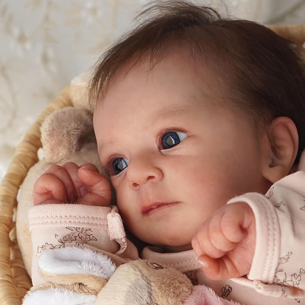 [Ideal Gift] 19 Inch Realistic Reborn Baby Doll with 3D Painted Light Beige & Visible Textures - Handmade Lifelike Vinyl Newborn Girl with Expressive Eyes, Soft Body & Poseable Limbs, Fashionable Outfit, Accessories & Certificate Included - Ideal Birthday