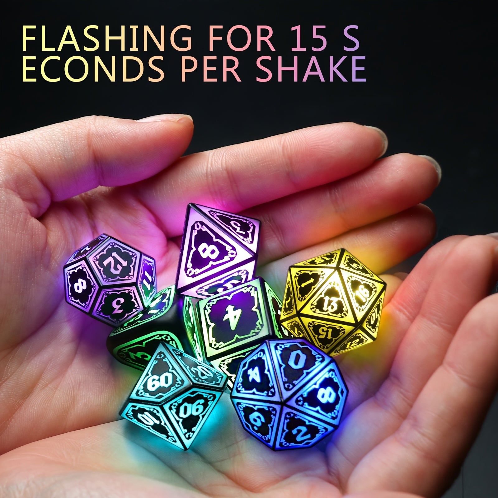 Light Up DND Dice Set with -Rechargeable Charging Case,LED DICE,D20, D12, D10, D100, D8, D6, D4 Polyhedral Dice for RPG Tabletop Games, Clear Numbers, Compatible with DND, Tabletop RPGs, Unique Dice, DND Props, Ideal Christmas, Halloween,Valentines