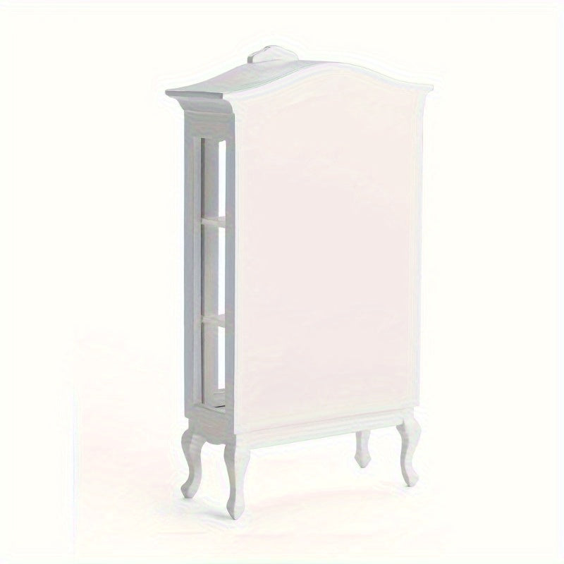 Scale White Artificial Wooden Mini Display Cabinet Model, with Mirror And 3 Glass Front Shelves - Suitable for Dollhouse Decoration, Photography Props, Weddings, And Living Room Scenes, Making It an Excellent Gift