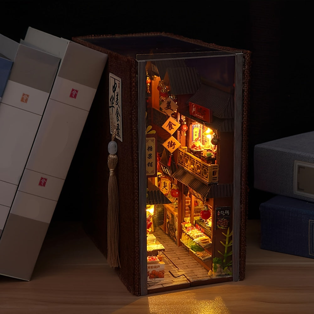 1pc Book Nook Kit Miniature Dollhouse 3D Wooden Puzzle Model for Bookshelf Home Decoration -Christmas Birthday Gift (Without Glue Battery)