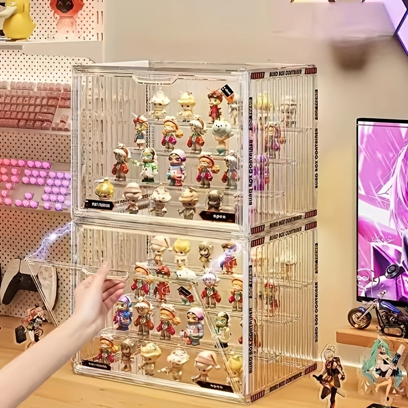 4-Tier Transparent Figure Display Box - Collector'S Acrylic Clear Protective Case, Magnetic Design for Desktop Placement, Figure Organizer, Large Size Box, Free Combination, Ideal for Doll Collections
