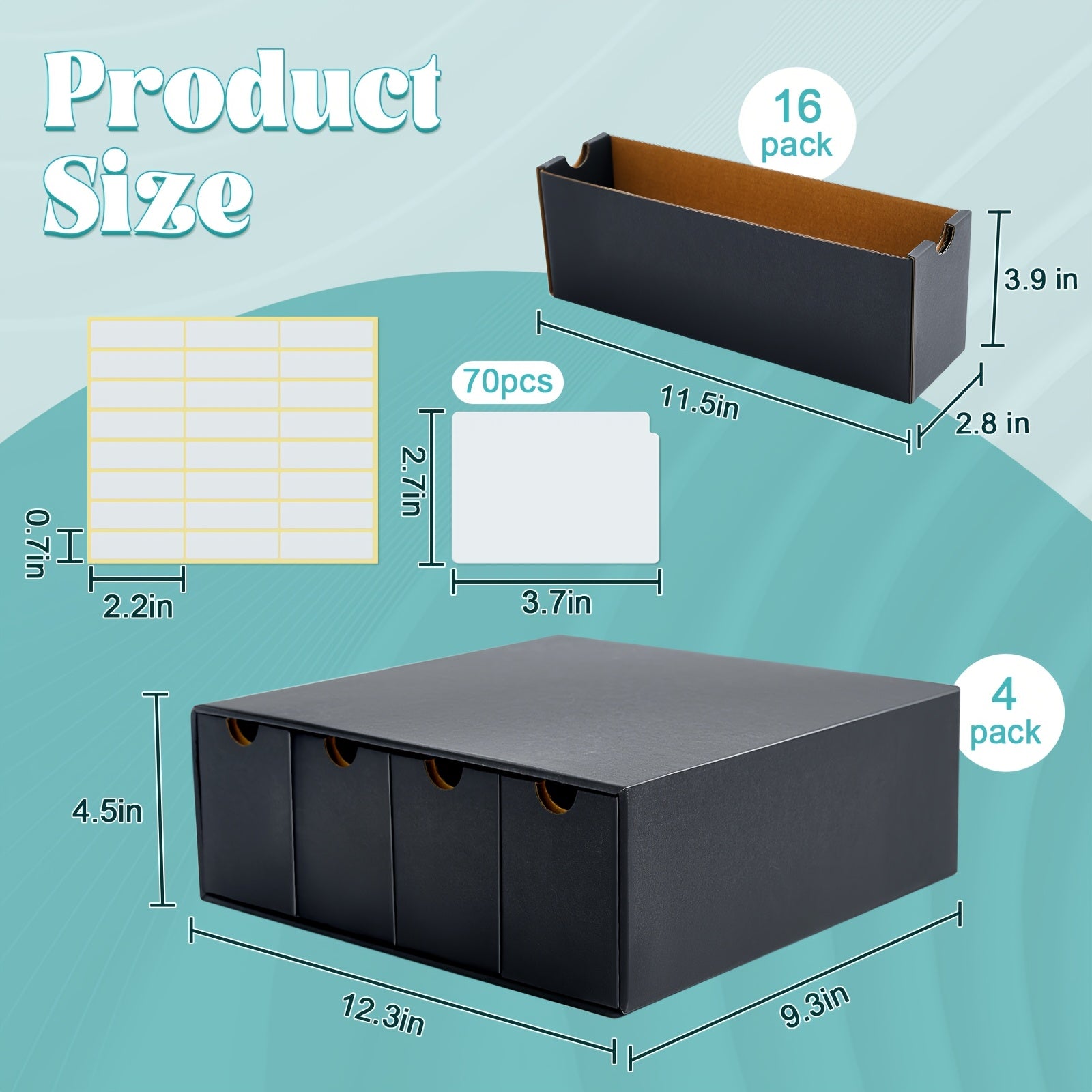 8000+ Trading Card Storage Box with Cardboard Storage Box Card Divider Label Sticker Card Organizer for Sports Card Storage Collection Compatible with TCG MTG Card Black 4 Row 4 in A Row