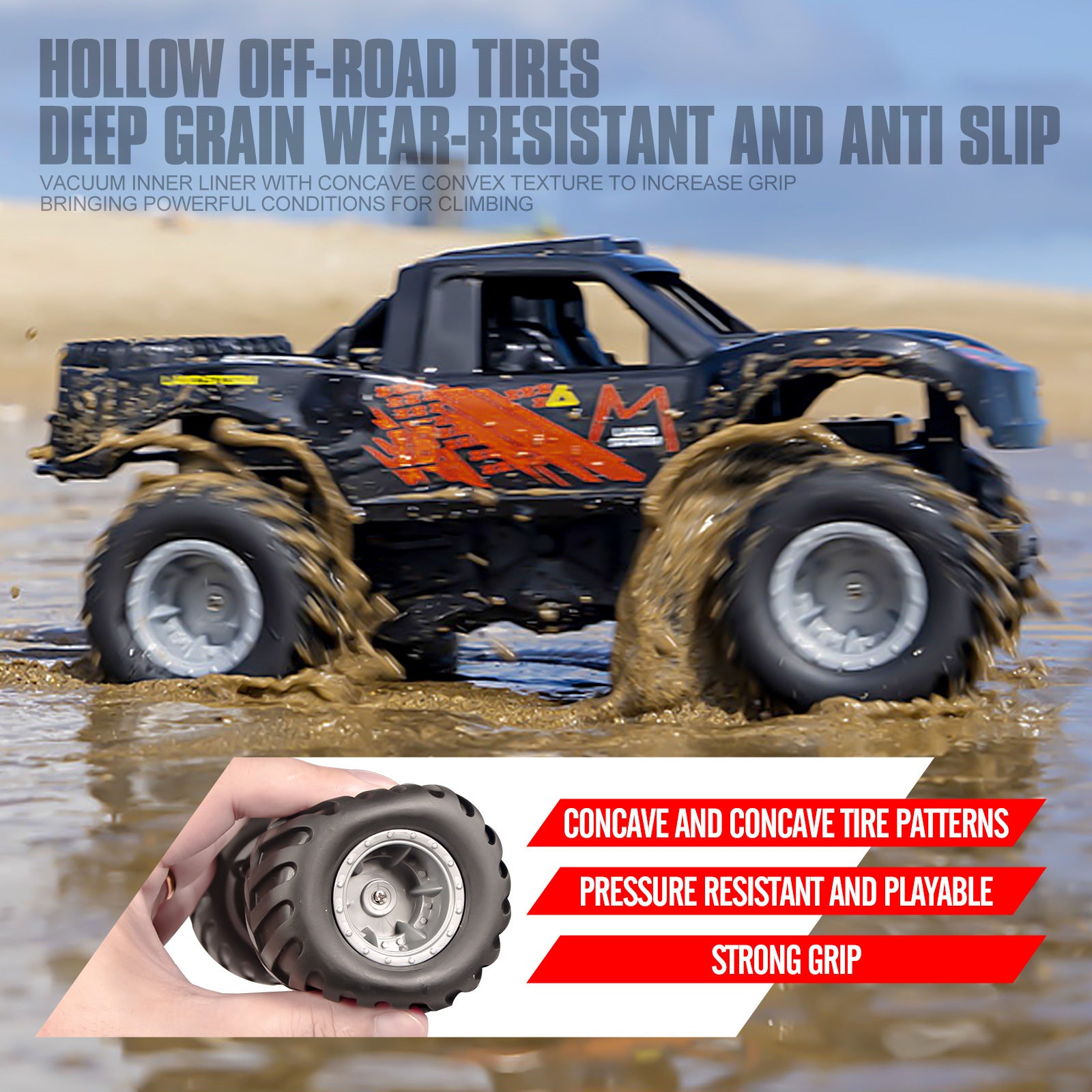 RC Trucks 4x4 Offroad Waterproof 1:16 Amphibious Remote Control Car with 2 Rechargeable Battery 4WD All Terrain Monster Truck RC Car for Boys 4-7 gift present