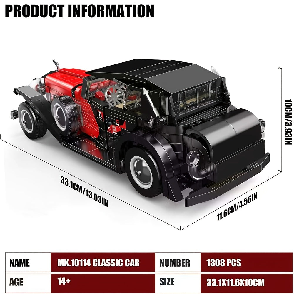 Mould King 10114 Classic Cars Building Kits, MOC Vintage Car Model Building Blocks Set, Gift For Adult Collections Enthusiasts(1308 Pcs )