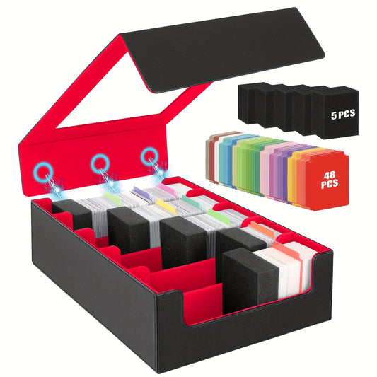 5 Rows Trading Card Storage Box, 3900+ Card Deck Case for Trading Cards with 48pcs Colorful Dividers & 5 Foam Card Supporters Commander Card Deck Case for Magic Game Cards Yugioh, TCG