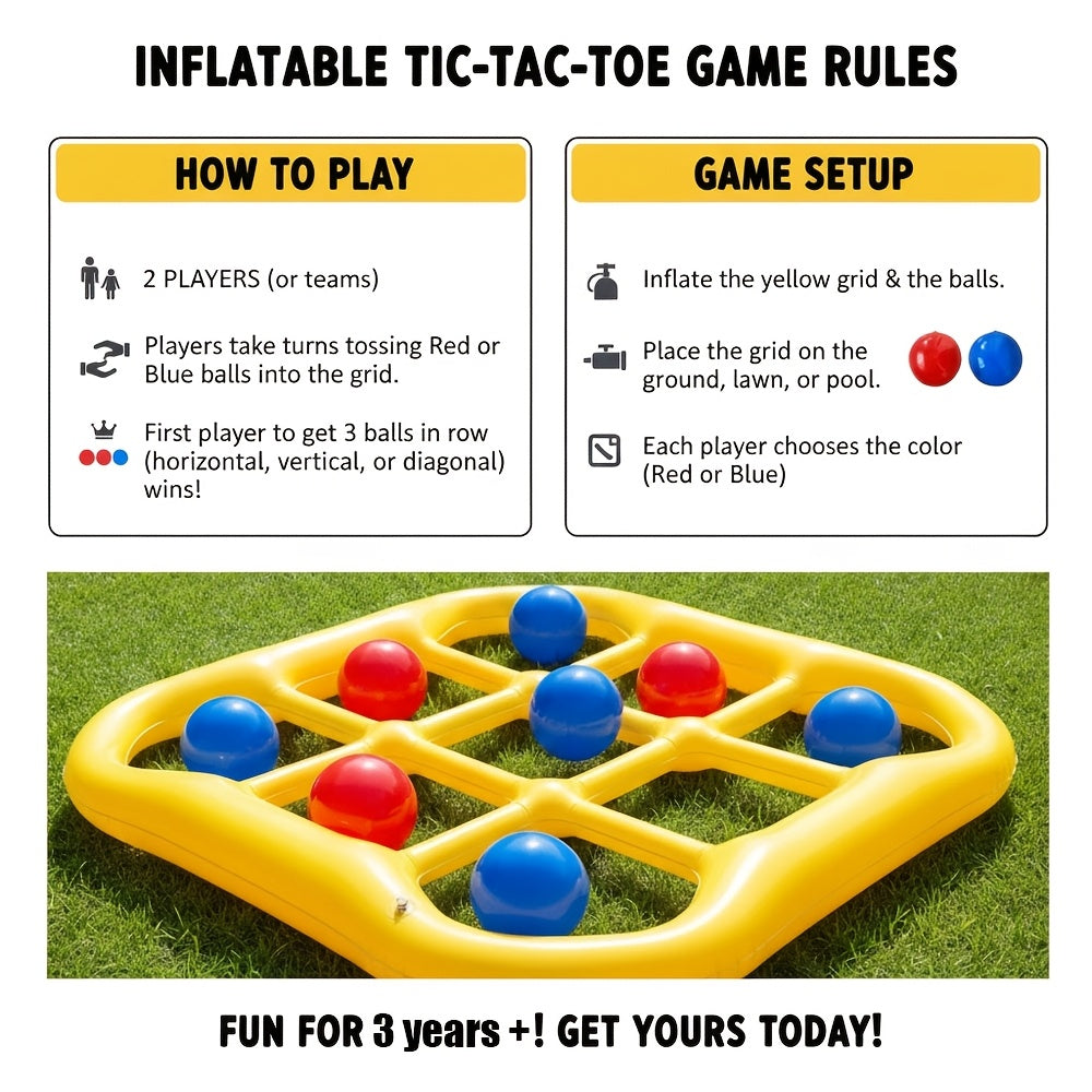 Inflatable Tic Tac Toe Pool Game Set - Comes with 10 Balls (5 Blue, 5 Red) And Air Pump - Floating Water Toys for Swimming Pool, Lake And Pool Party Fun for Family