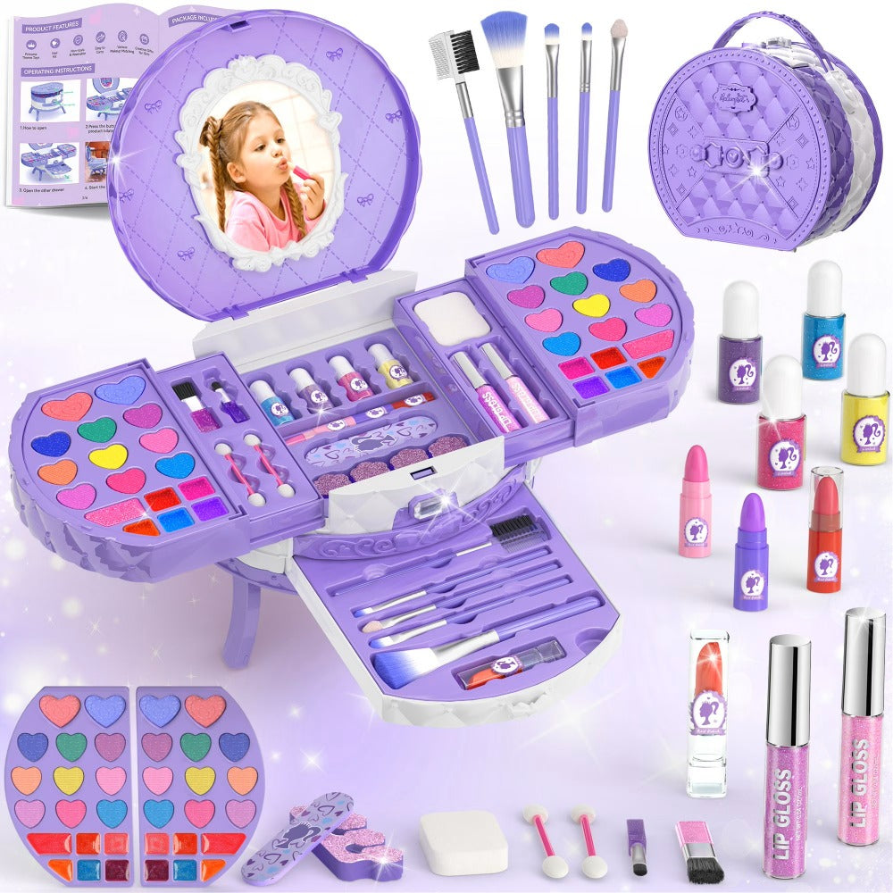 Real Washable Kids Makeup Kit for Girls - Non-Toxic & Safe Play Set, Princess Dress up Toys, Birthday & Christmas Gifts, Toys for Kids Girls 3+