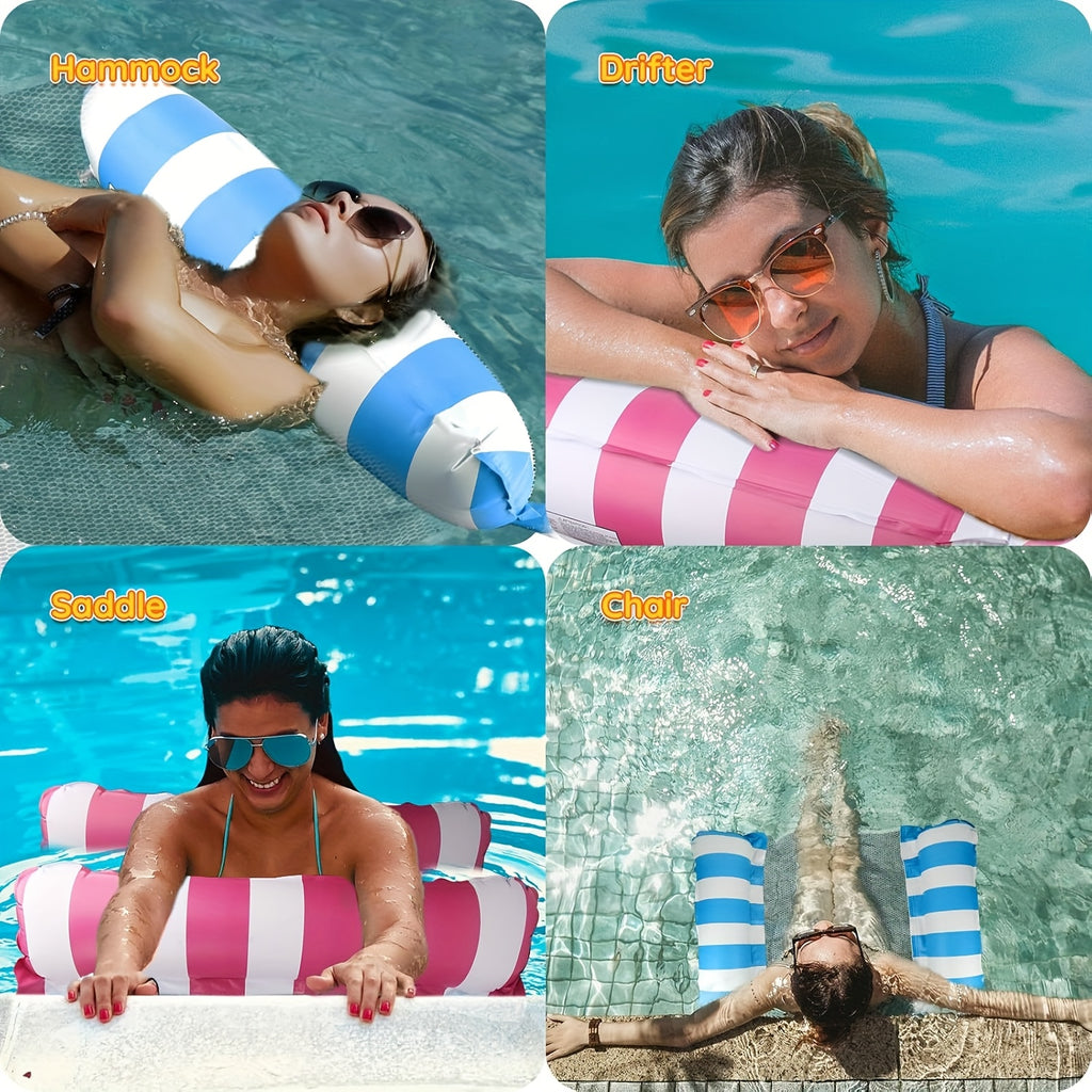 5 Pack Upgrated XL Water Pool Floats, 4-in-1 (Hammock, Saddle, Lounge Chair, Drifter) Multi-Purpose Water Pool Float, Non-Stick PVC Material