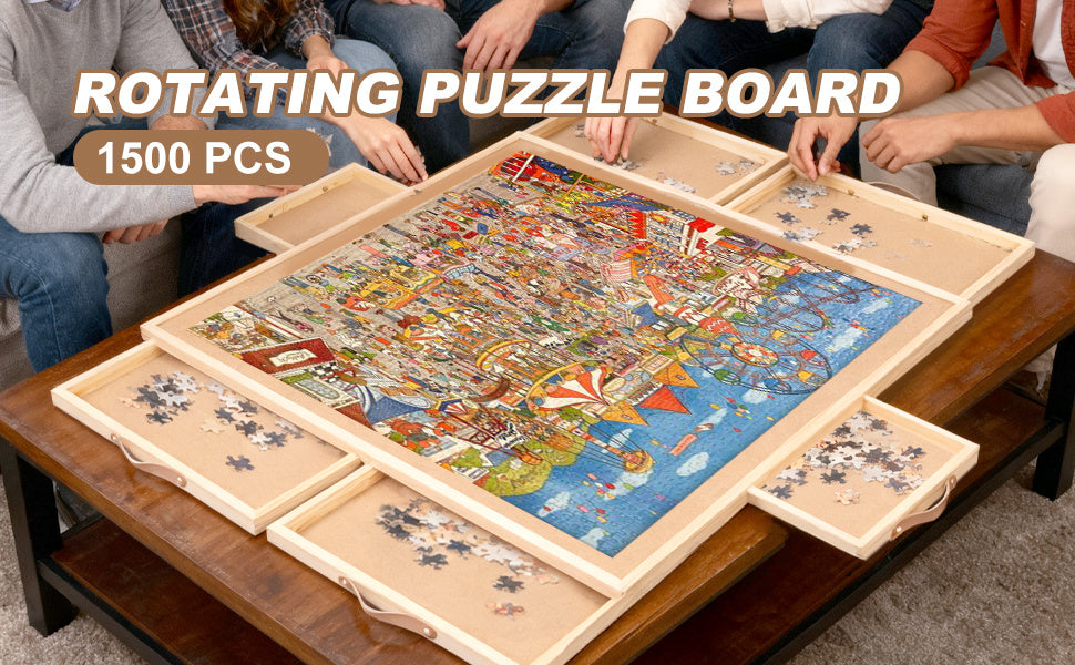 Large 35“x27” Rotating Puzzle Table with Easy Pull Handle Drawers, Puzzle Organizer Board for Adults and Seniors