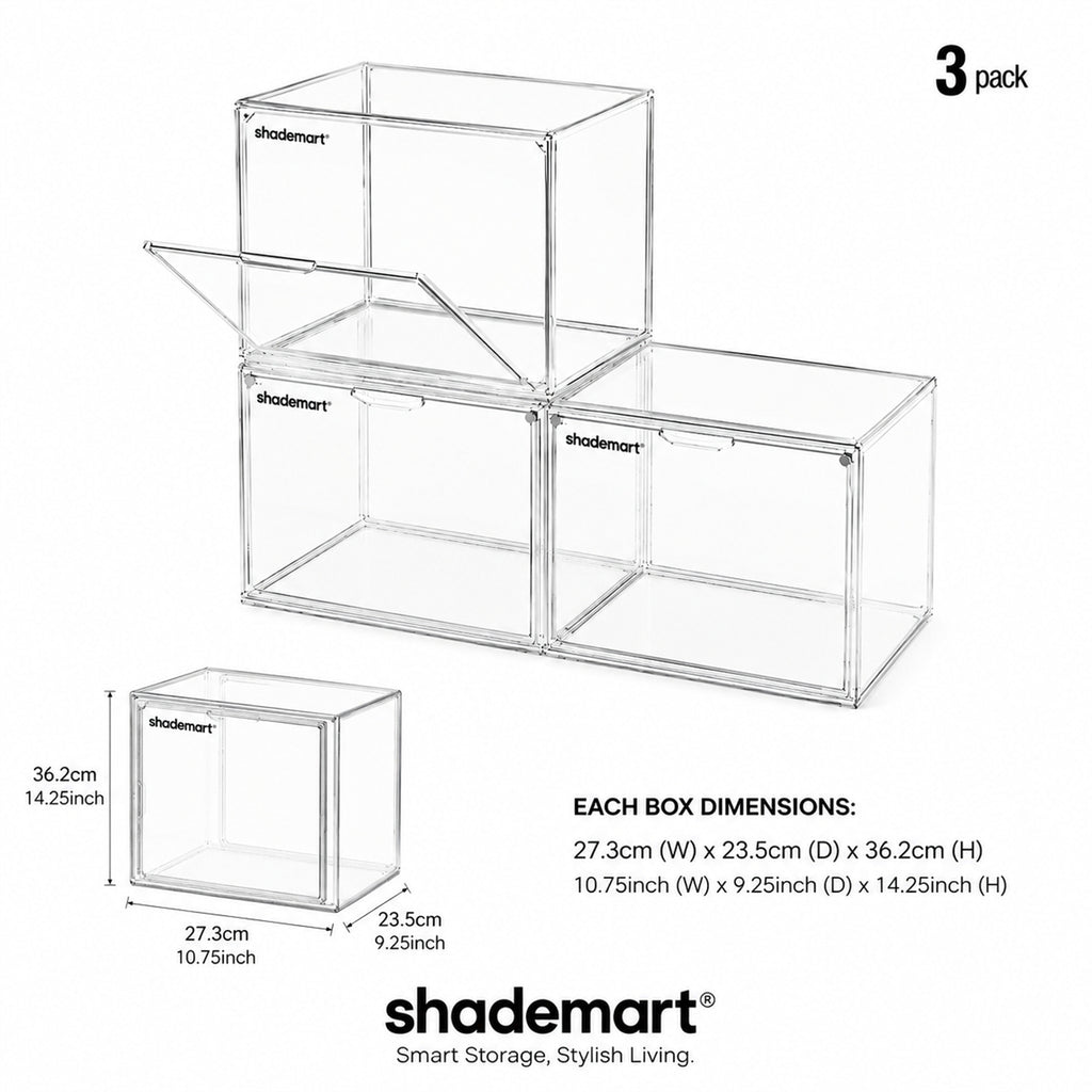 3pcs Clear Display Case Dustproof Storage Bins Containers Organizer Bag Show Box For Collectibles/ Car Model