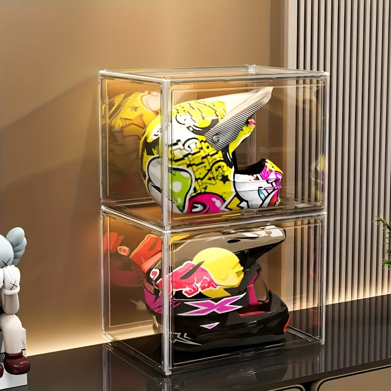 1/2pcs XL Clear Stackable Acrylic Storage Bins with Magnetic Lid, Dustproof Large Showcase for Helmet, Figures Collectibles, Shoe, Book, Bag Organizer Cosmetic Display Cases