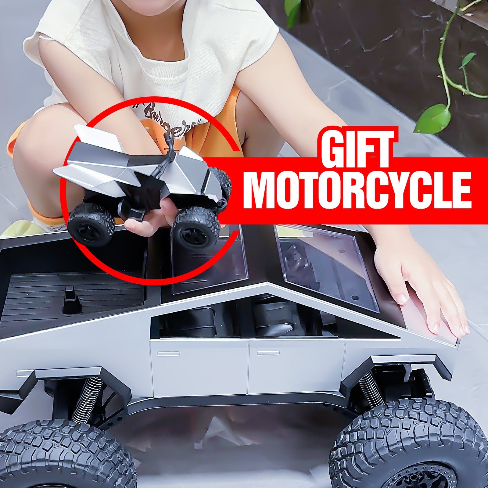 Huge RC Pickup Truck Remote Control truck Model Car with Free Gift Motorcycle Powerful Climbing Vehicle for All Various Terrains Great Christmas and New Year Gift for Kids Automobile