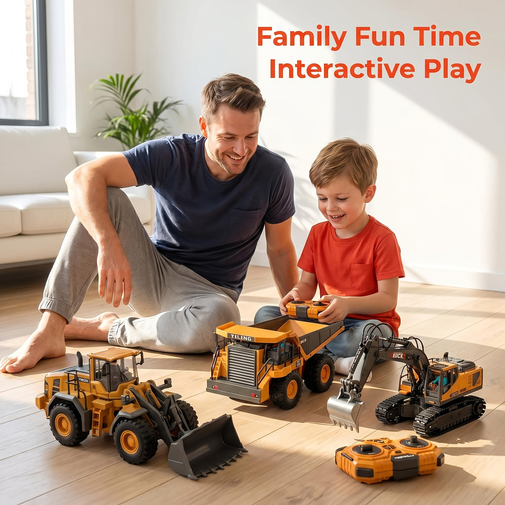 4pcs/3pcs/2pcs Set Remote Control Engineering Vehicle Set, 2.4G High-Tech 11-Channel Remote Control Excavator Dump Truck Bulldozer Alloy Plastic Engineering Vehicle Remote Control Construction Toy Car Set-Lingkun