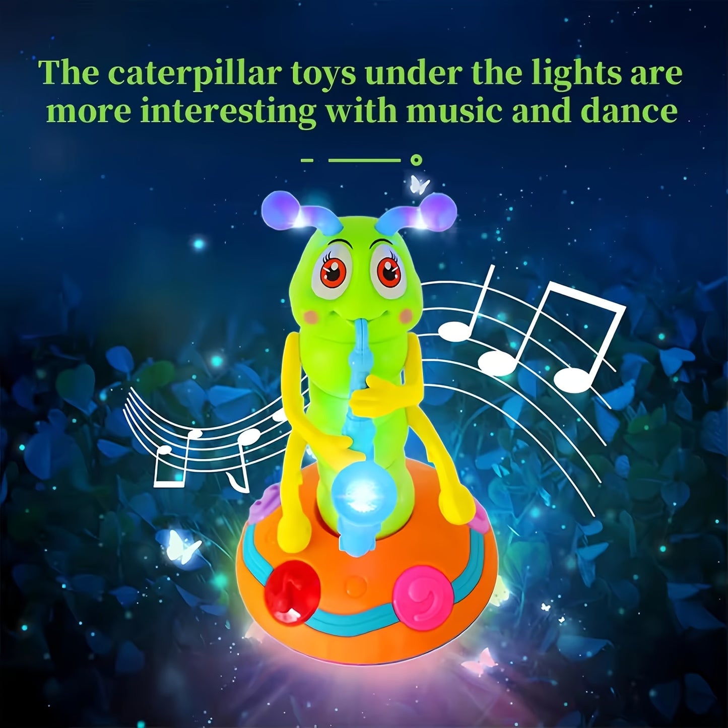 Kids Electric for CATERPILLAR Saxophone with LED Lights & Sound - Dancing Musical Instrument for, Interactive Baby Sensory with - - ( Not Included) - Boys & Girls Birthday/Christmas/Halloween Gifts