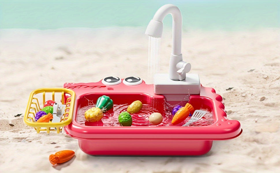 Mini Sink Toy, Play Sink with Running Water, Automatic Water Cycle System, Kids Pretend Role Play Dishwasher Toys for Boys And Girls