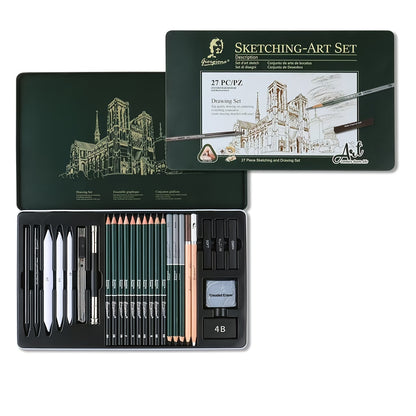 [Christmas New Year Gifts] Giorgione 27pcs Sketching Pencil Set, Including Pencils, Charcoal Pencils, Charcoal Sticks, Erasers, Etc., a Must-Have Tool for Sketching And Quick Sketching, Perfect Christmas And New Year Gifts