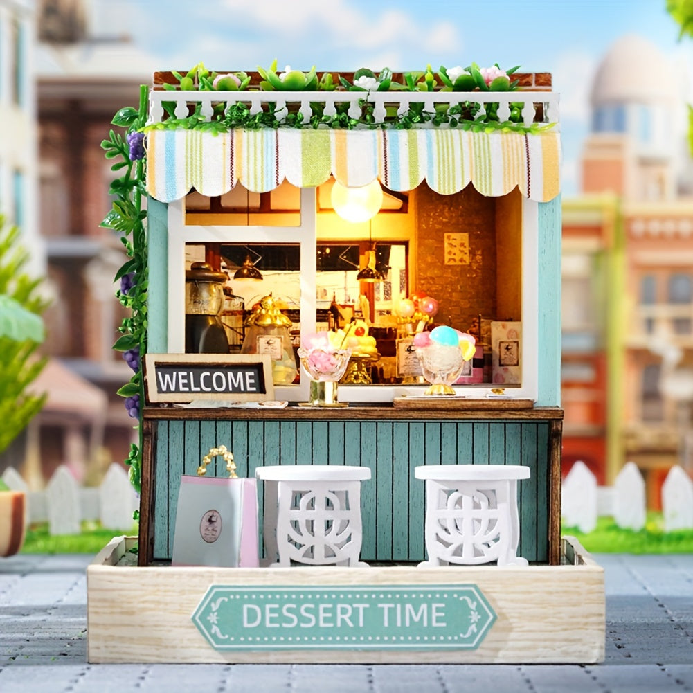 1pc DIY Wooden  Dollhouse Kit with Dust Cover Puzzle Handmade Toy Tiny House-Home Decorations Christmas Thanksgiving Birthday Gift (without Glue Batteries)