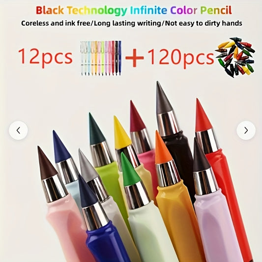 132pcs Coreless Colored Pencils Set, 0.5Mm HB, Non-Ink Watercolor Pencils with 120 Replacement Tips, Plastic, Ideal for Drawing And Art, Perfect for Students, Birthday And Christmas Gifts