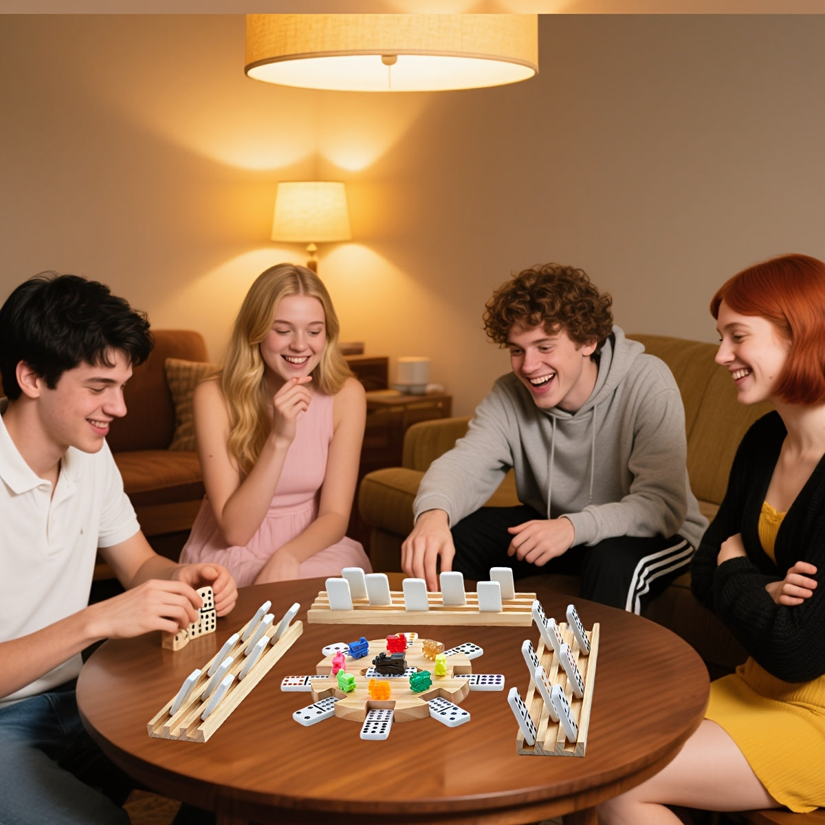 Mexican Train Dominoes Double 12 Game Set with 91 Colorful Tiles, 9 Model Trains & 4 Wooden Racks - Complete Board Game with EVA Suitcase, Strategy Family Party Game for Adults &, Classic Christmas/Halloween Gift, Durable Wood Construction & Travel-Friend