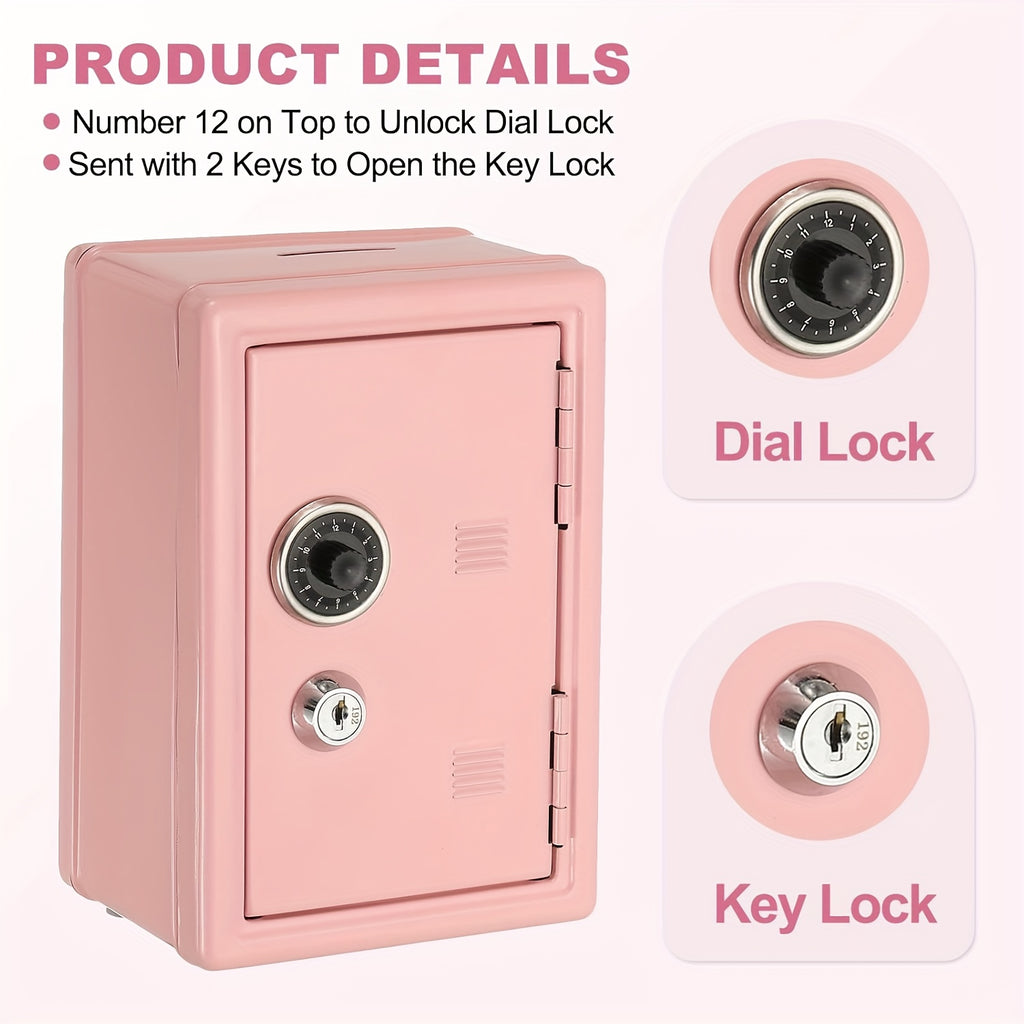 1pc Secure Metal Coin Bank Safe, Save Money Box Cash Storage Box with Key And Combination Lock, Small Money Bank with Removable Drawer, Home/office with Ideal for Back to School, Halloween, Christmas, New Year Gifts