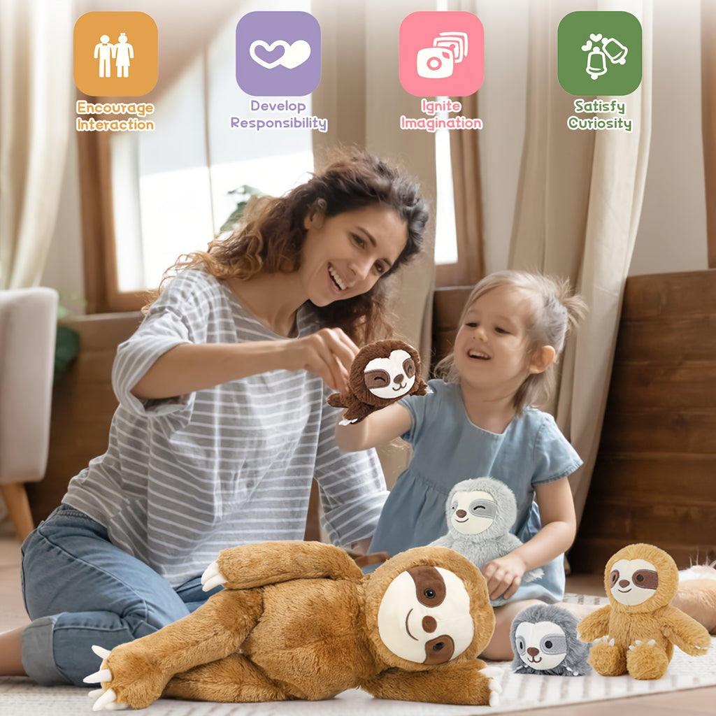 MaoGolan 5pcs Sloth Stuffed Animal Set, 22 Inch Large Stuffed Sloth Plushies with 4 Cute Small Sloth Toy, Realistic Bradypod Plush Toy for Boys Girls Kids, Ideal Gift for Christmas Birthday Halloween Children's Day