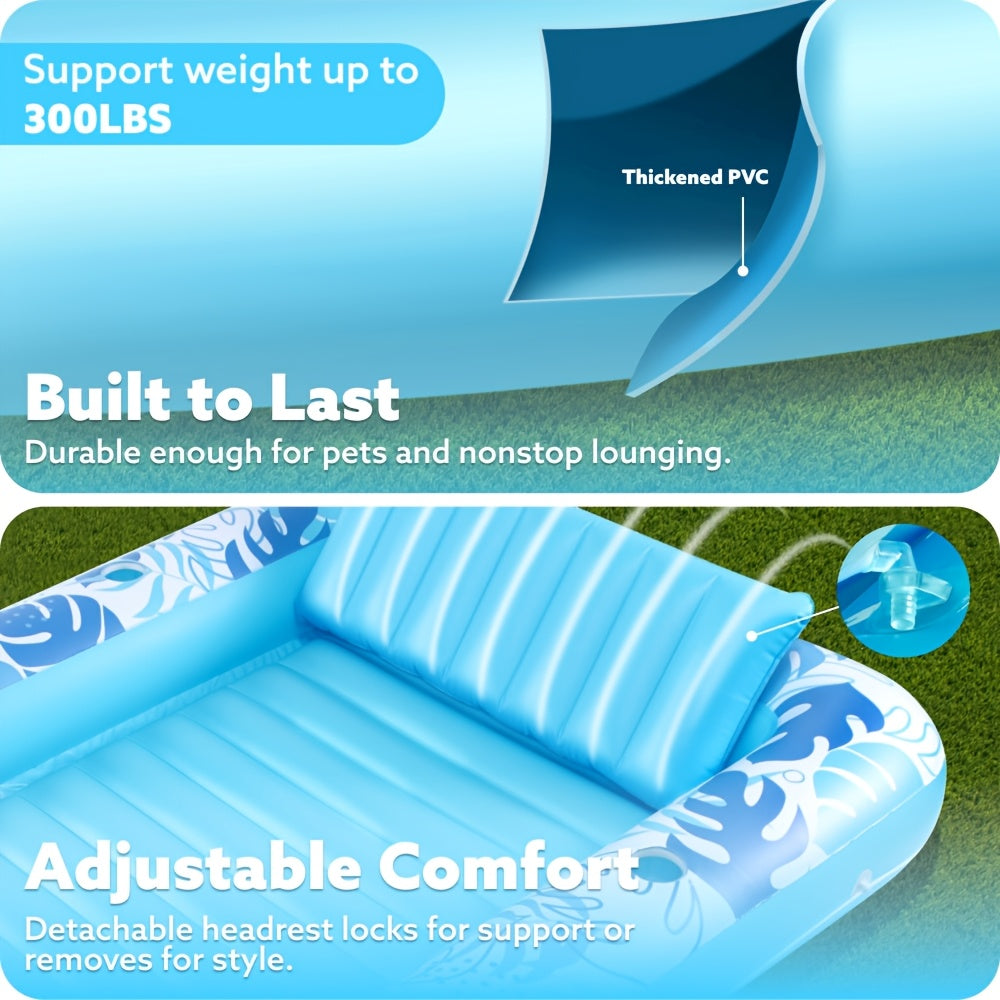 SYNCFUN 4 in 1 Suntan Tub Raft Floatie, Inflatable Tanning Pool Lounger Float, 70" X 46" Pool Floats Adult with Pillow, Sunbathing Bed Lounge for Water Blow Up Kids Ball Pit Party Gifts, L-Blue, Party Games & Activities