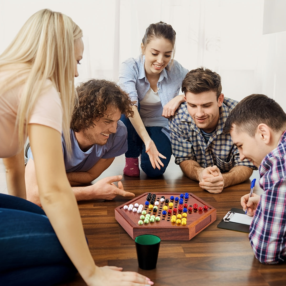 1 Set Deluxe Wooden Chinese Checkers Game - 12.5" Hexagonal Board with Storage Drawer, 60 Acrylic Marbles & 12 Spare - Classic Family Strategy Game for Home Gatherings - Perfect Gift for Family & Friends