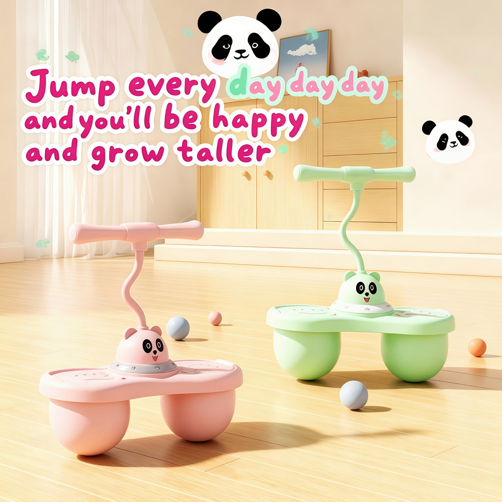 Cartoon Panda Jumping Ball Toys Double Ball with Handle Kids' Bouncy Ball Durable Adjustable Grip Outdoor Bouncing Ball, Send Gas Cylinder And Gas Needle